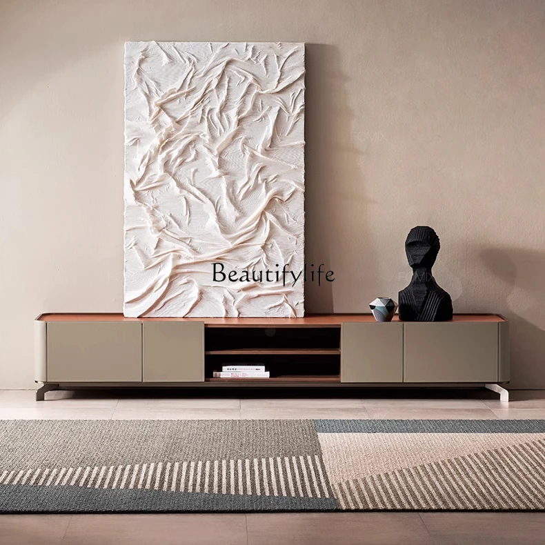 

yj21 Italian minimalist TV cabinet saddle leather living room household high-end stainless steel high-end video cabinet