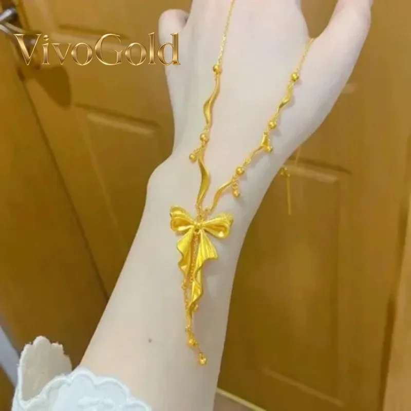 

Женское ожерелье VivoGold Escape Princess 9999 из настоящего золота 24K с лентой, кисточкой и бантом, цепочка Clamboy, подарок
