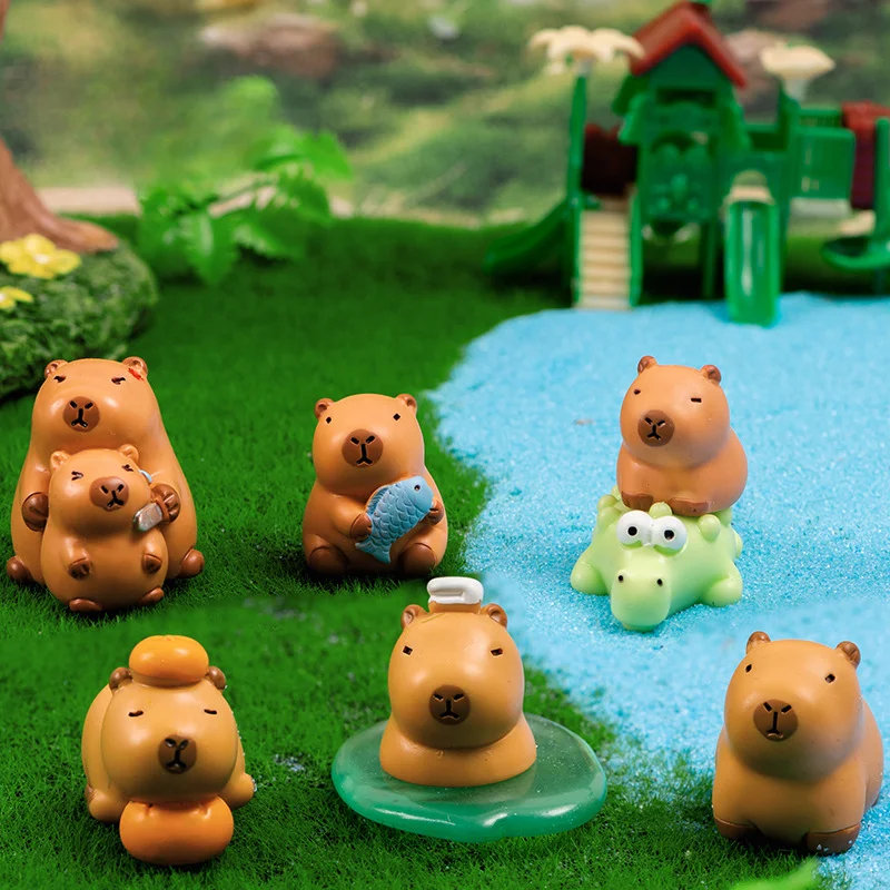 Micro paesaggio decorazione cartone animato carino Capibara Capibara figura mano resina decorazione giocattoli per bambini