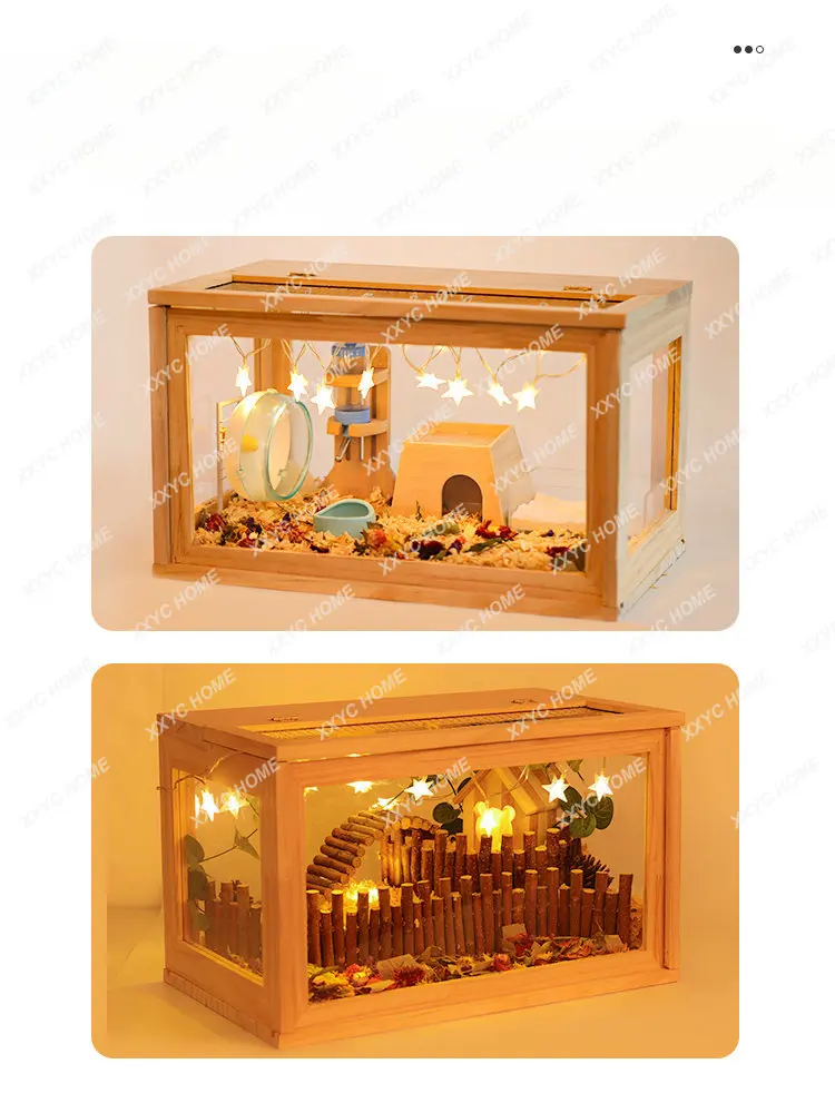 Hamster Cage Solid Wood Feeding Box Djungarian Hamster Hedgehog Living Animal Flower Branch Mouse Oversized Villa Supplies Set