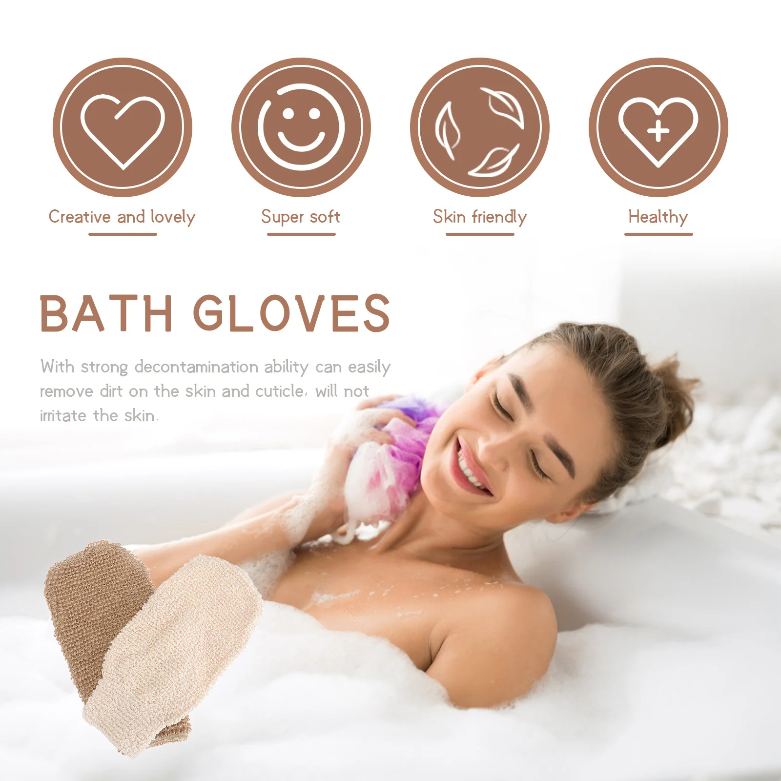 

2Pcs Shower Scrub Gloves Exfoliating Bath Towels for Back Cleaning Reusable Jute Woven Washing Mitts Soft Non Irritating