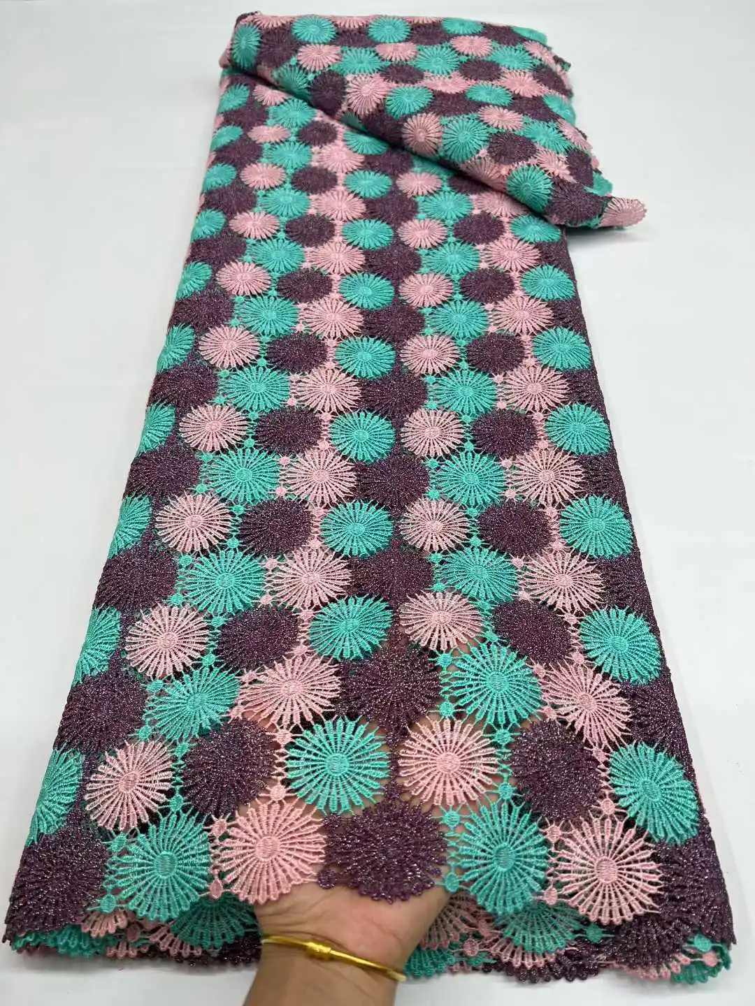 

Гипюровая вышивка, кружево, оригинальная корейская вуаль, ткань 2025, африканский шнур для знаменитостей, ткань для шитья одежды, Дубай, Абая, приятная для кожи