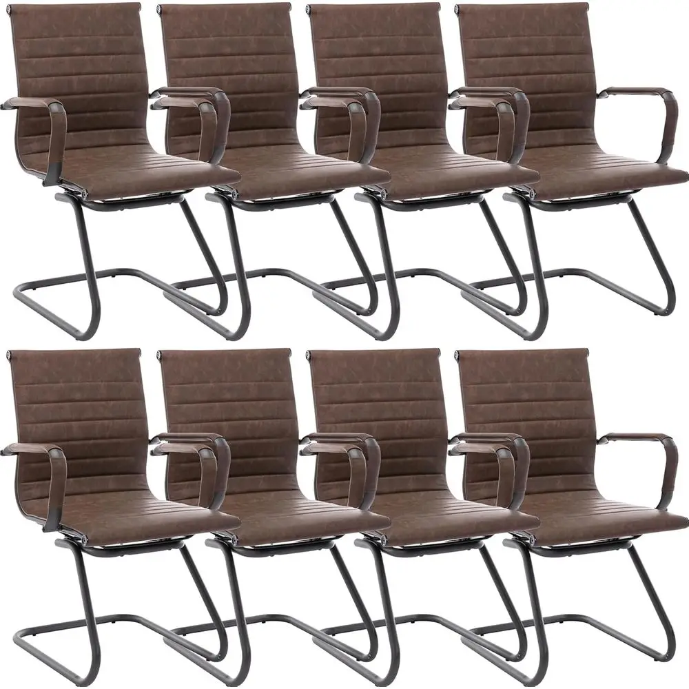 

8-Pack Leather Conference Chairs without Wheels for Waiting Rooms, Meetings, and Lobbies in Brown