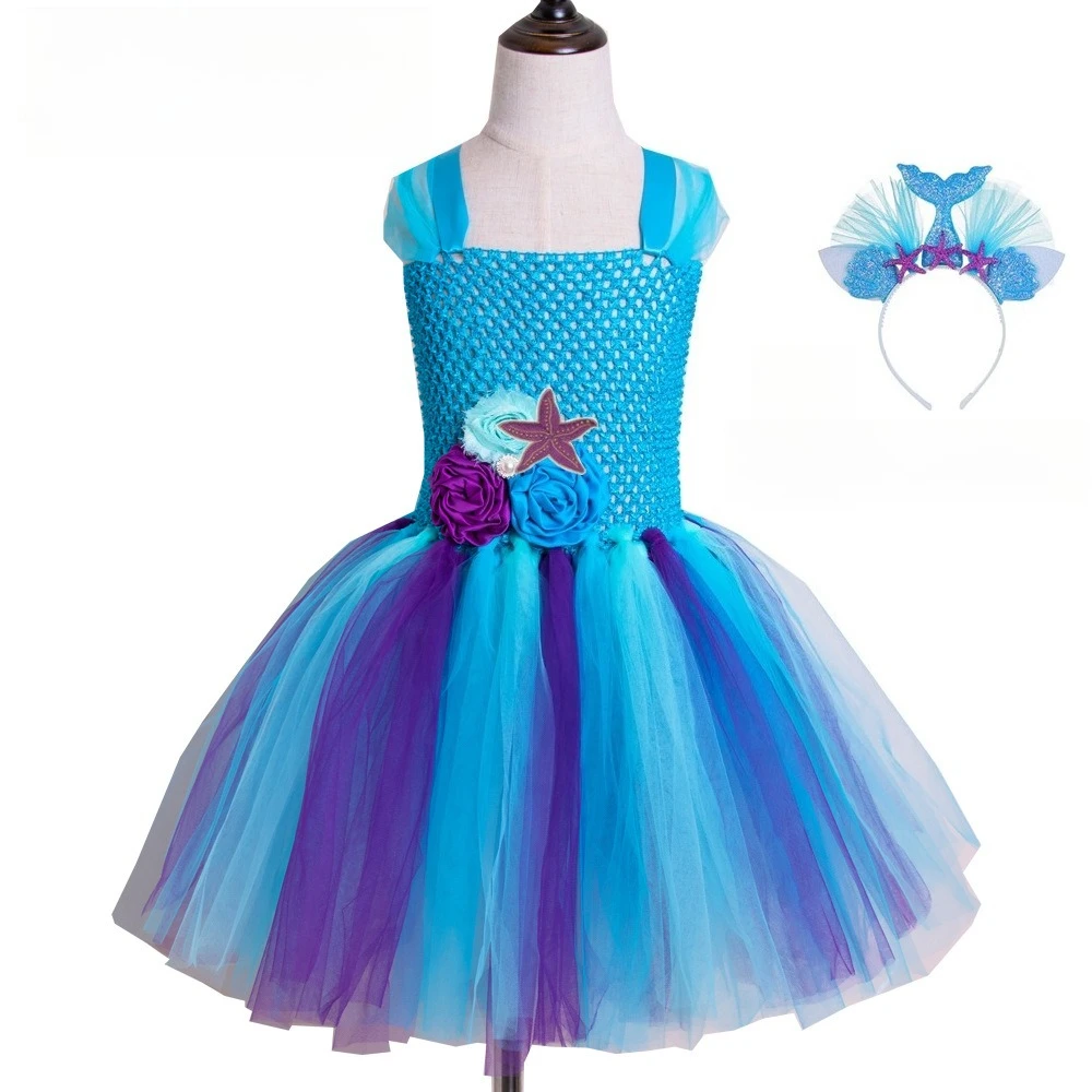 Girl Starfish Tulle Tutu Skirt, Ocean Theme Shell Mesh Short Skirt, Halloween Carnival & Holiday Party Performance Clothes