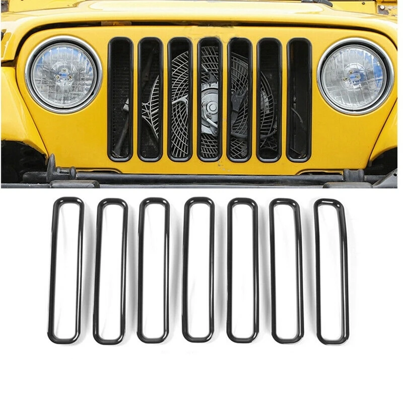 Front Grill Inserts Cover Trims Kit For Jeep Wrangler TJ 1997 1998 1999 2000 2001 2002 2003 2004 2005 2006 Accessories