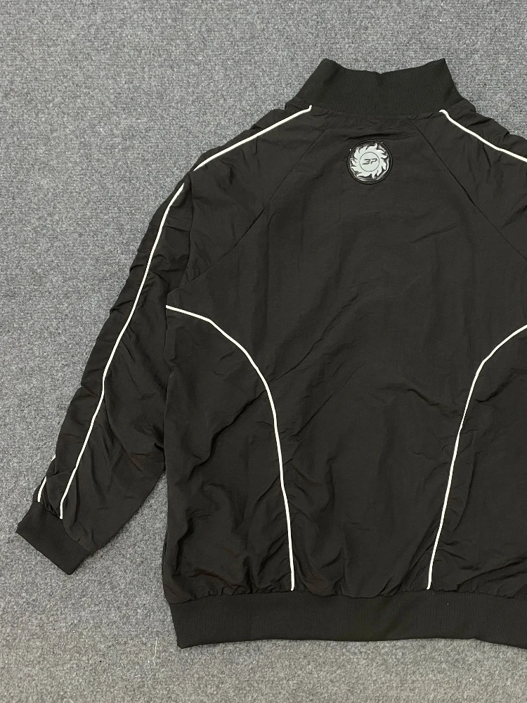 

Dark men's coat, autumn and winter windproof embroidered striped sweatshirt and pants set, personalized American style