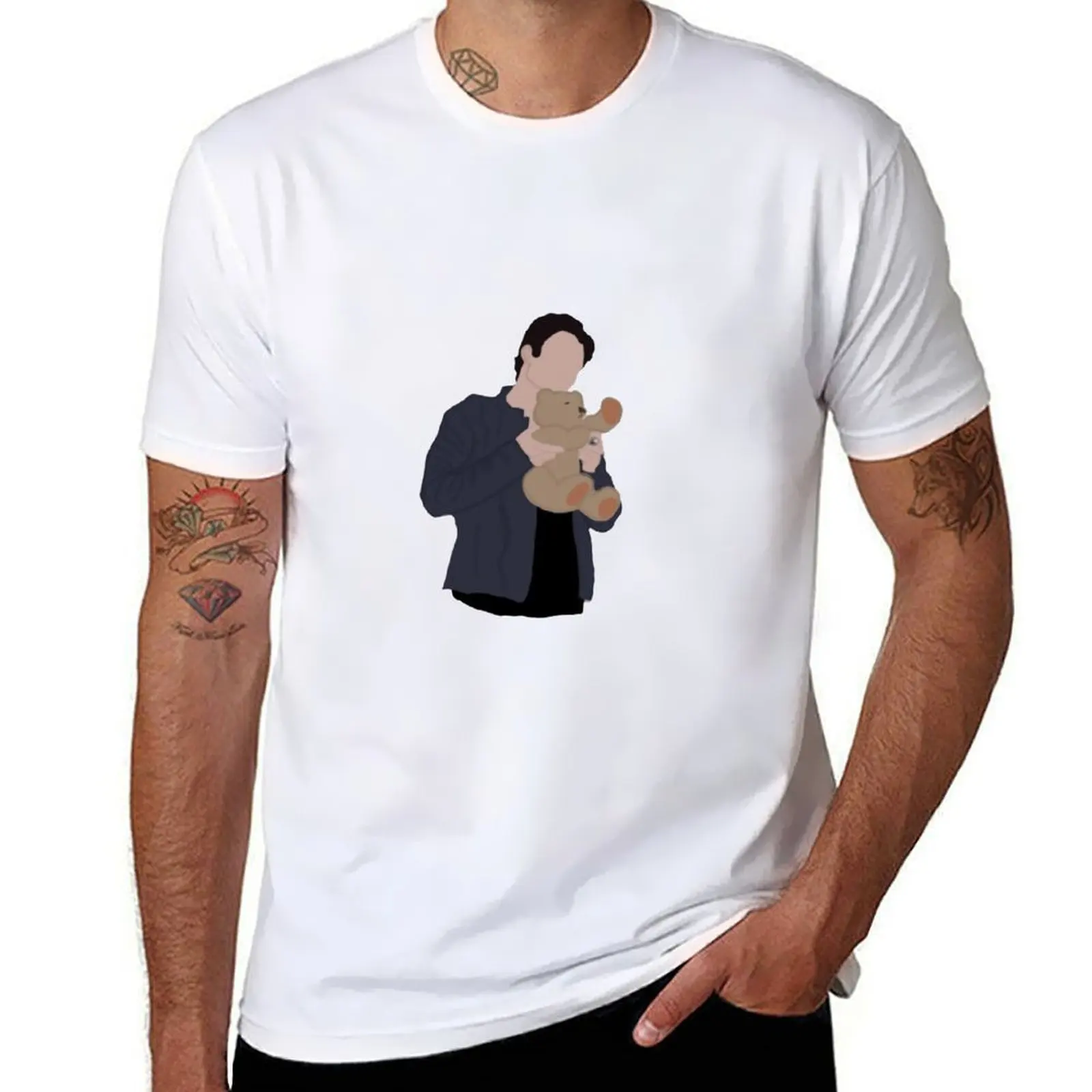 damon holding bear T-Shirt man t shirt cotton high quality t shirt man plain T-Shirt