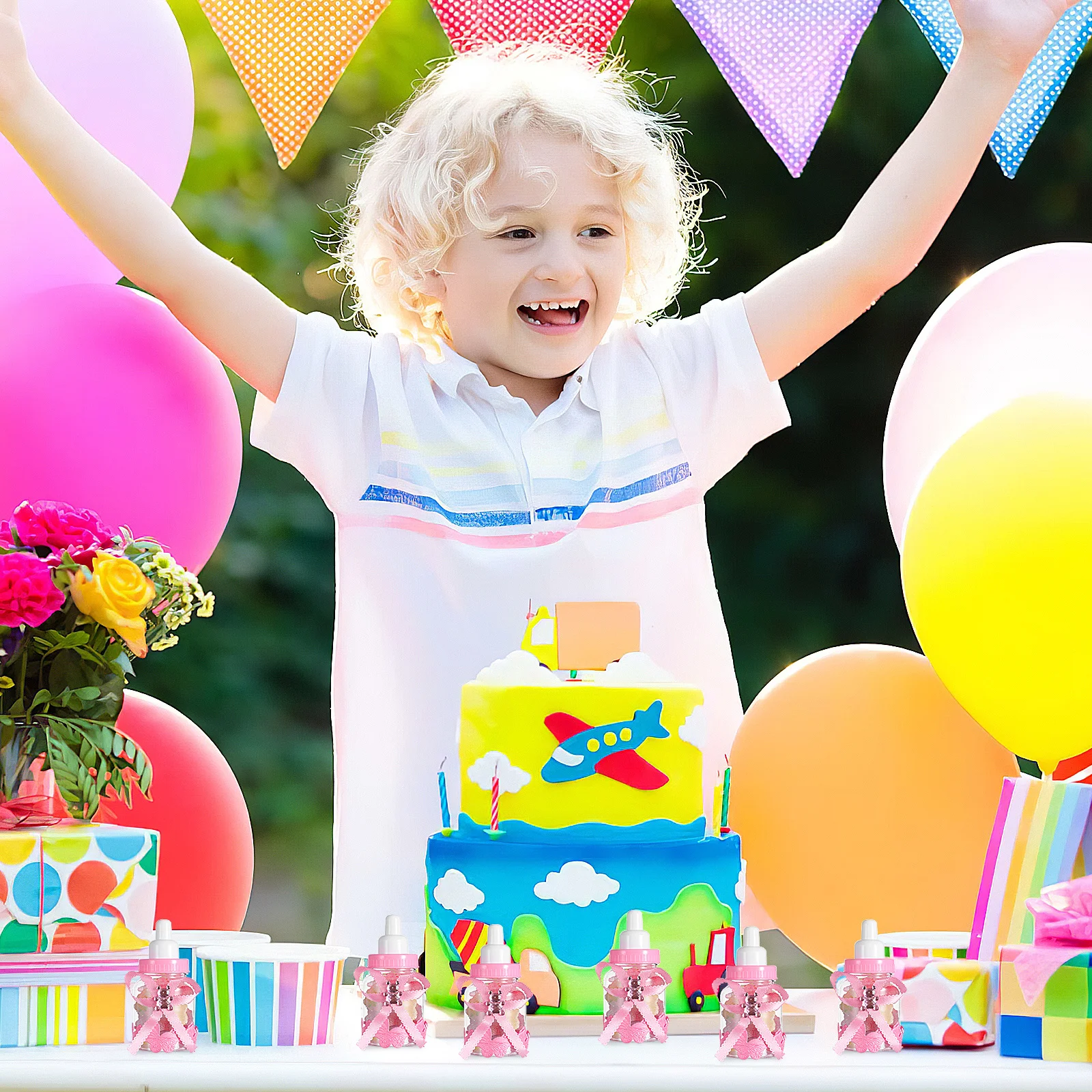 

12Pcs Pink Baby Shower Favors Feeder Style Candy Box 9cm Height 4cm Diameter Plastic for Tables Baby Shower Box