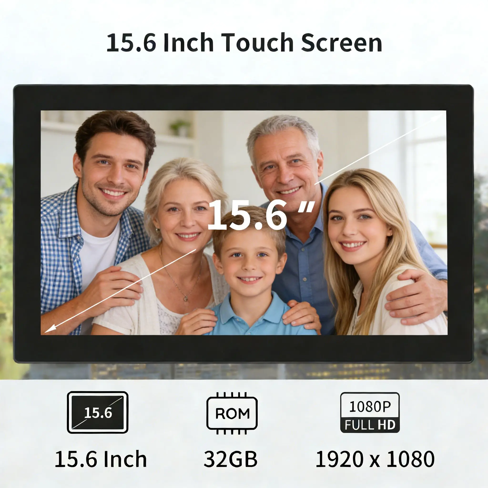 15.6 Inch 1920x1080 IPS Wall Digital WiFi Photo Frame with Video Playback Clock MP3 Waterfall Motion Pictures