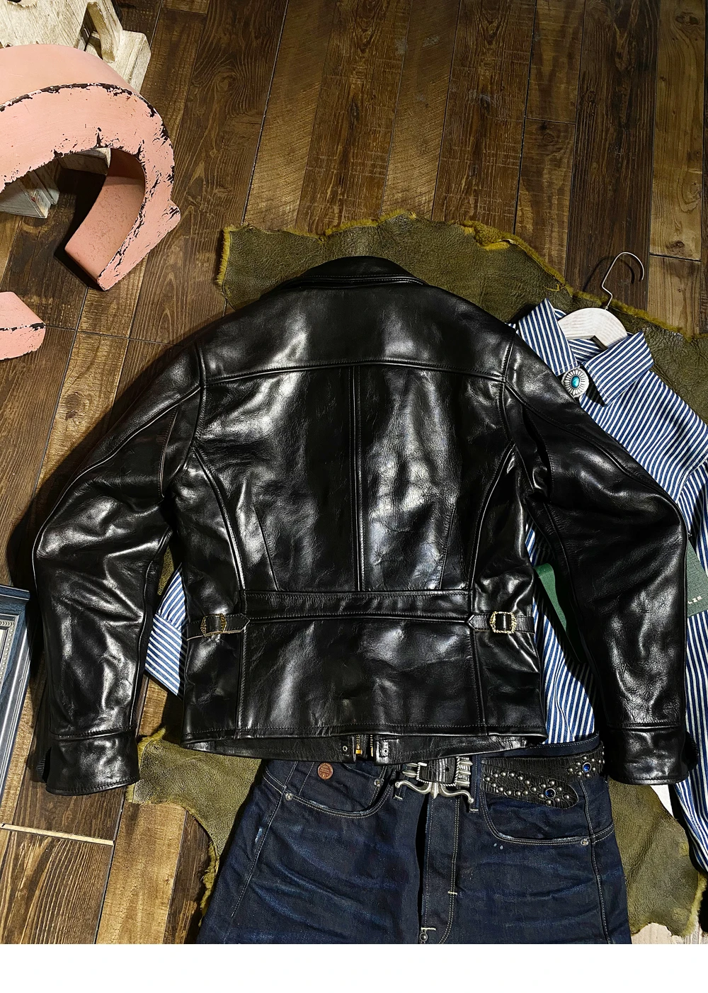 YR!Free shipping.Classic 1930 motor biker leather coat.quality tea core horsehide jacket.black heavy men leather clothes.