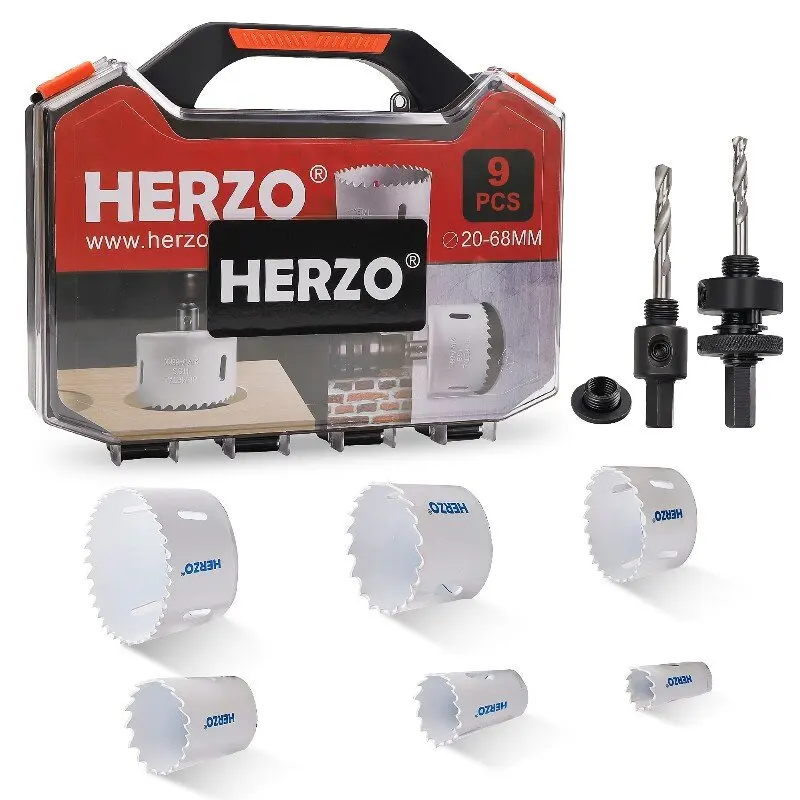

HERZO Hole Opener Kit 20-68mm Hole Saw Cutting Set Kit Tools Wood Metal Alloys Circular Round With Case