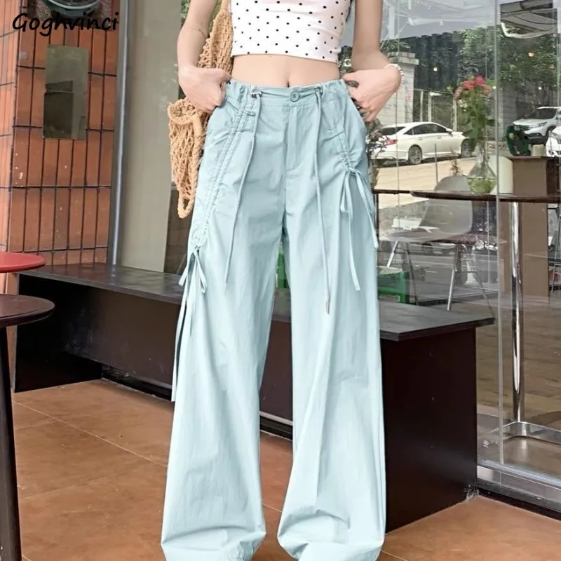 

Cargo Pants Women Loose Fit Shirring Casual Bow Vintage Sweet Cool Girls Trendy Hip-hop All-match Streetwear Popular Spring Chic