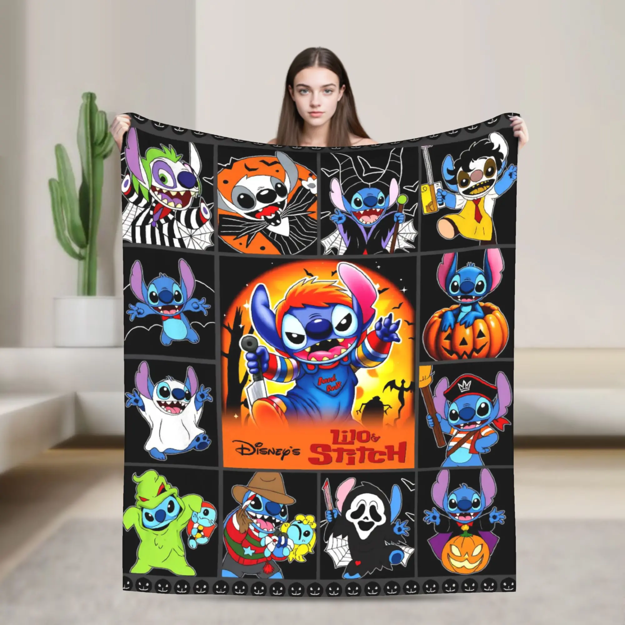 

Lilo Stitch Blankets Fleece Summer Air Conditioning Cartoon Multifunction Super Soft Throw Blanket for Sofa Couch Bedspread