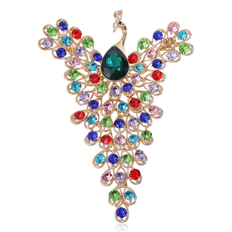 Luxury Large Peacock Feather Brooch Temperament New Rhinestone Pin Vintage Elegance Banquet Wedding Corsage Coat Shawl Buckle view 2