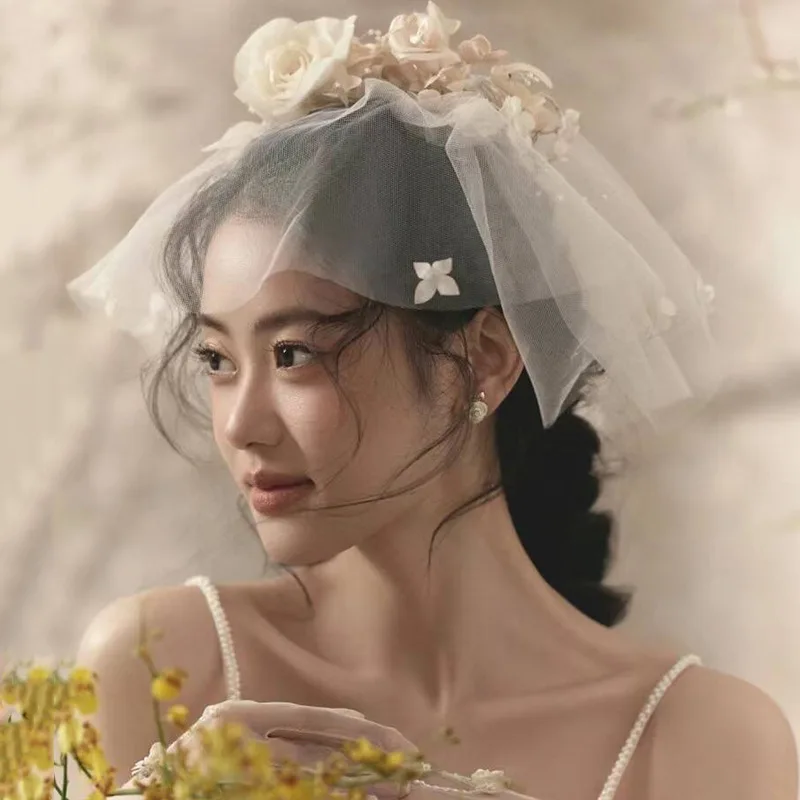 Korean nupcial flor véu, casamento fada beleza acessórios, novo