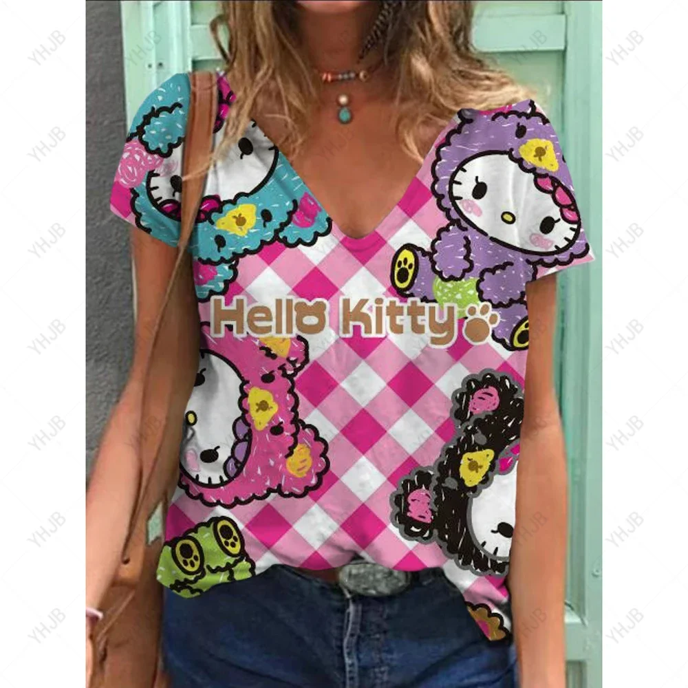 2025 New Sanrio Cute Hello Kitty Fun 3D Printed T-shirt Casual Short Sleeve Comfortable Loose Women's T-Shirt Summer