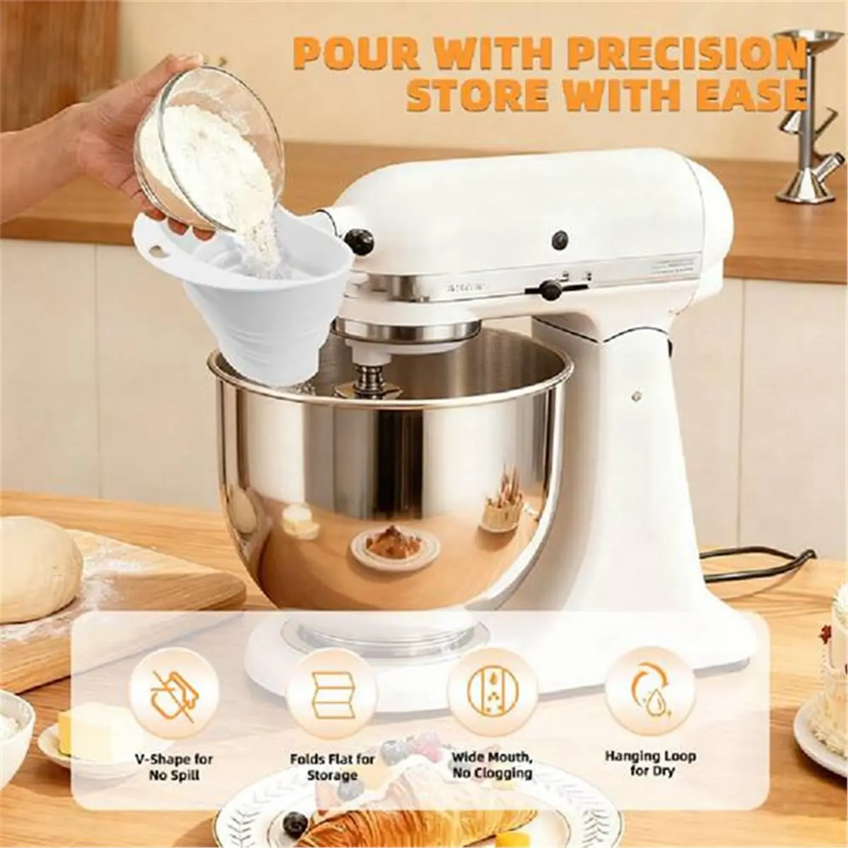 A67T NEW Flour Funnel for Kitchen Aid Mixer - New Silicone Kitchen Funnels Kitchen Tools