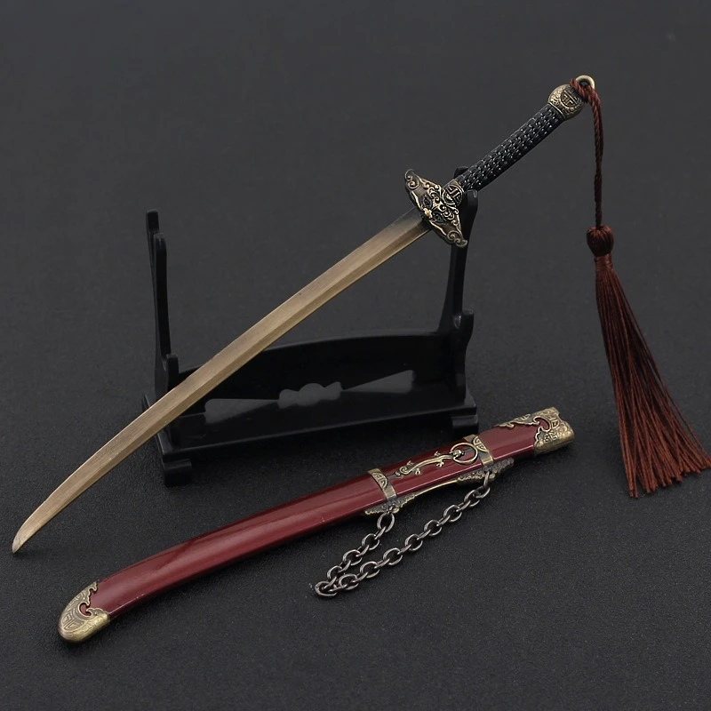Modelo de arma fría antigua de 22cm/8,66 pulgadas, modelo de espada Qijiajun con vaina, colección de adornos artesanales, exhibición de escritorio, regalo para niño