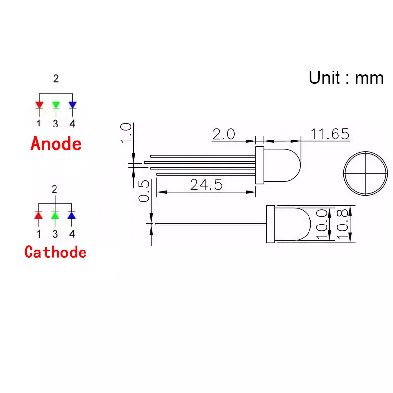 F10/10mm Full-color Mist Common Cathode/common Anode Four-pin Full-color RGB Direct Plug-in LED Light-emitting Diode Lamp Beads