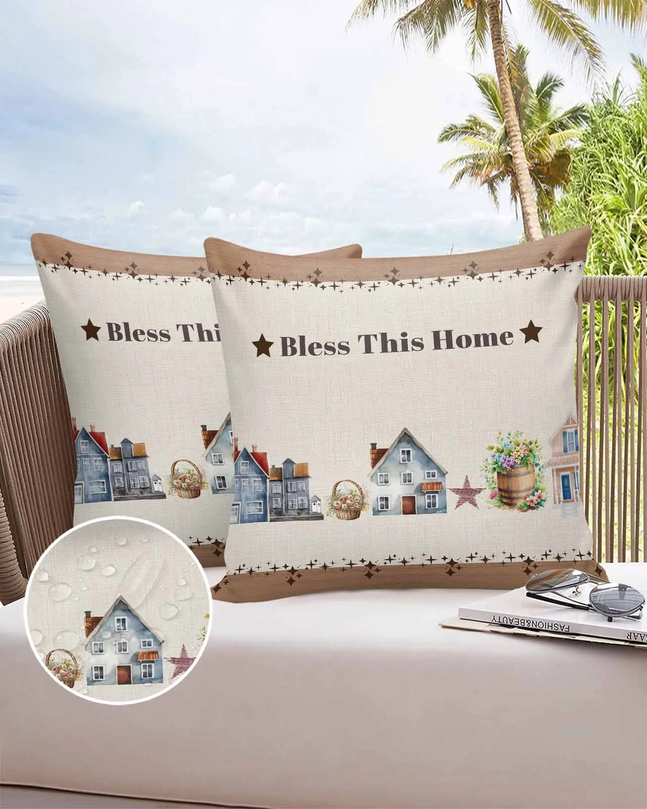 2/4 Pcs Watercolor House Stars Wood Grain Waterproof Pillowcase Office Sofa Throw Pillow Case Car Cushion Cover Home Decor