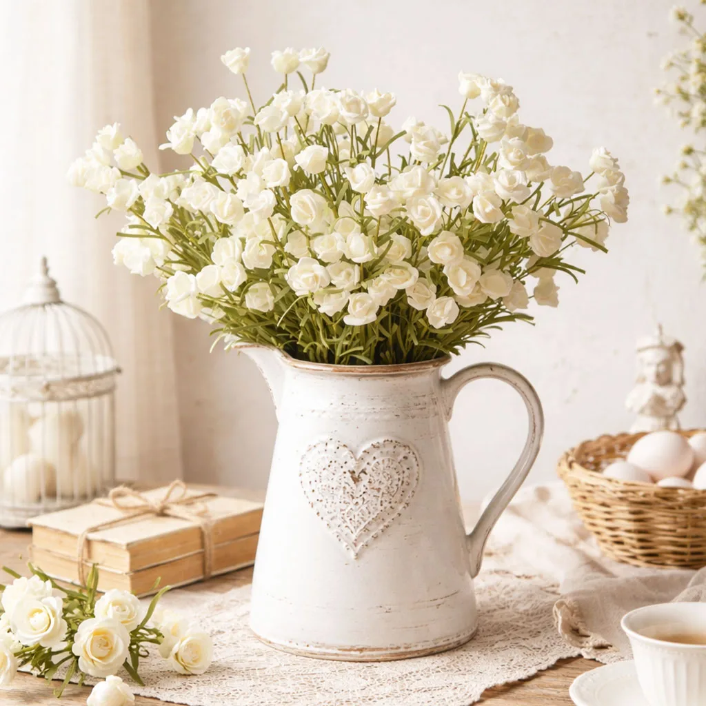 47cm PE Rosen Künstliche Blumenzweige Weiße Rosen Kunstblumen für Rustikale Heim- und Gartendekoration Blumenarrangements Hochzeitsbrautsträuße – Detail 6