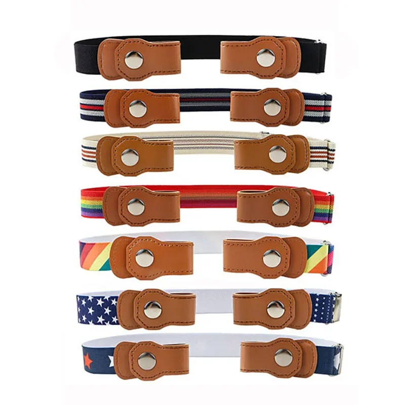 Press Buckle Style Kids Elastic Lazy Belt Versatile Jeans Belt Elastic Stretch Belt for Teen Kids Girls Adjustable Length