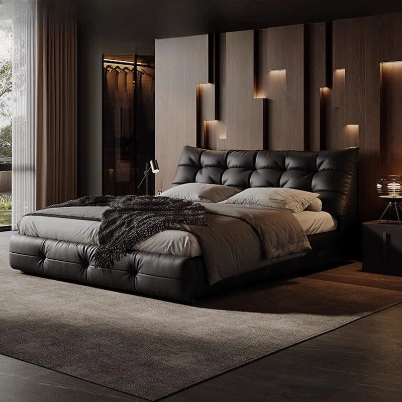 

Italian minimalist leather bed master bedroom high-end atmosphere 2025 new wedding bed bedroom soft bag double bed