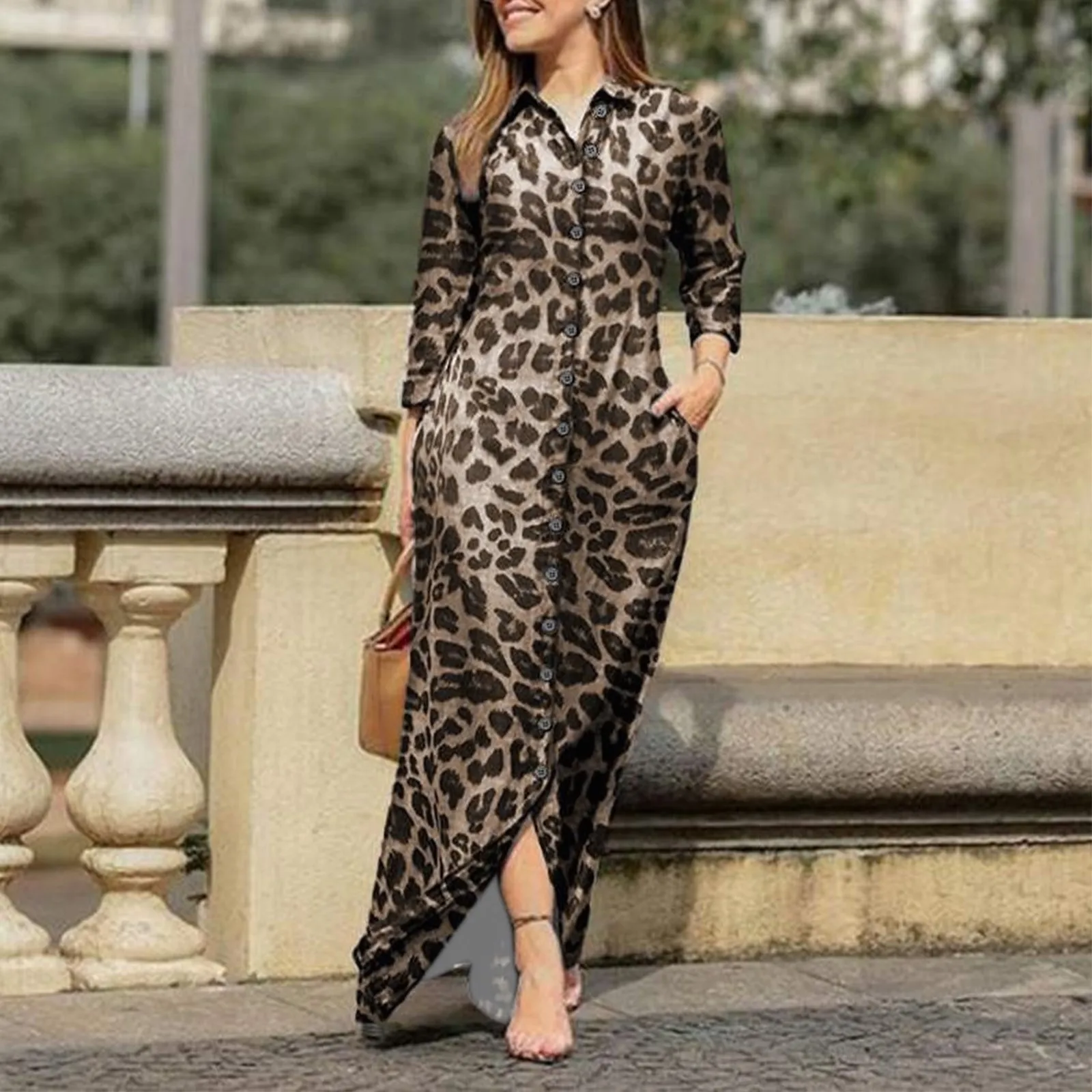 2024 Summer Women's Dress Leopard Print Oversize Casual Long Shirt Dresses Female Trendy Loose Fashion Beach Ladies Clothing