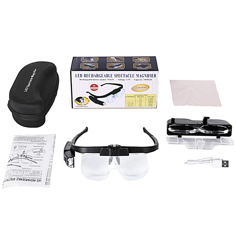 USB Rechargeable Reading Glasses Magnifier 1.5X 2.0X 2.5X 3.5X 4.0X 4.5X For Reading Illuminated Magnifier Magnifying Gl