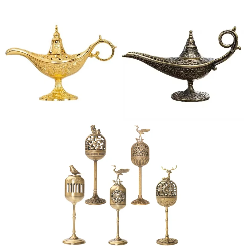 Hollow Legend Aladdin Magic Genie Lamps Incense Burners Retro Wishing Oil Lamp Home Decor Gift