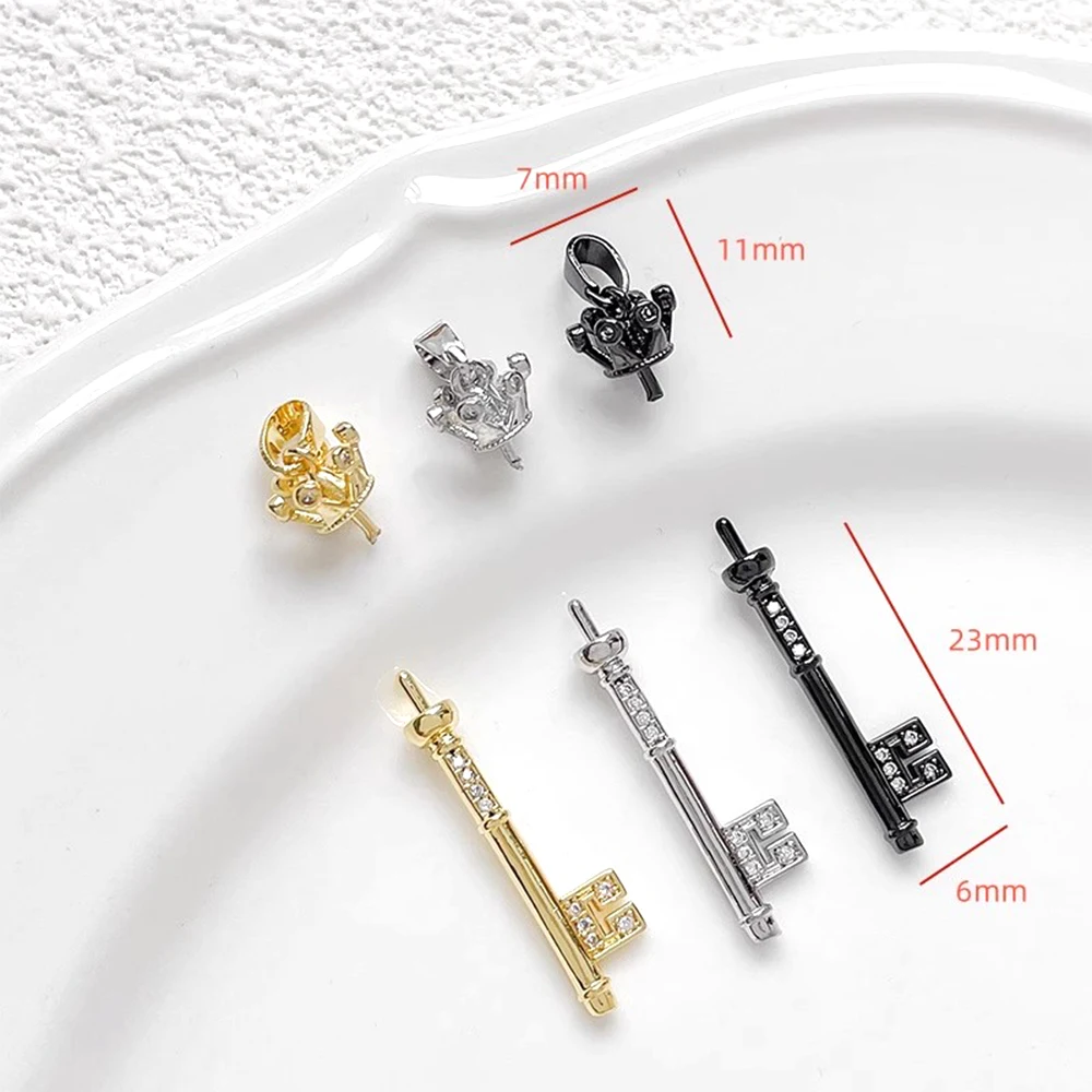 3 Pieces Copper Plated with Genuine Gold Zircon Inlay Vintage Crown Keychain DIY Jewelry Making Necklace Bracelet Accessory