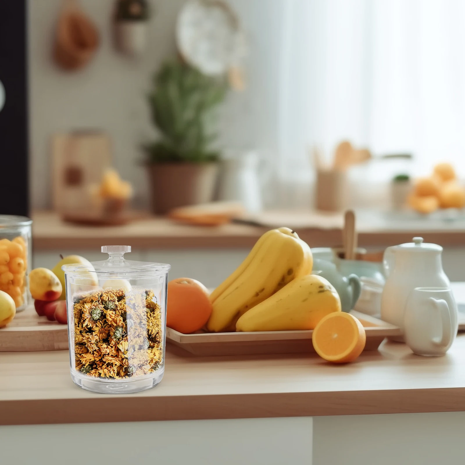 

Multi-Purpose Storage Canister Clear Airtight Tea Container For Kitchen Candy Coffee Sugar Decorative Jar Sealed With Lid