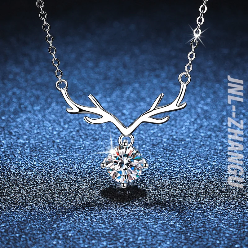 

Fresh Sweet Antler Moissanite Pendant S925 Sterling Silver Necklace Valentine's Day Gift