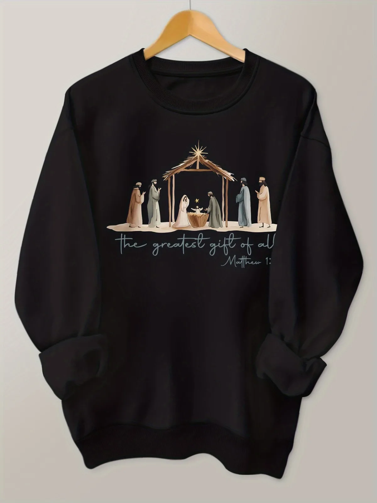 سترة بغطاء للرأس للسيدات لمشهد عيد الميلاد ورقبة دائرية ناعمة وطباعة ماريا جوزيف مناسبة لحفلات العطلات والارتداء غير الرسمي #1