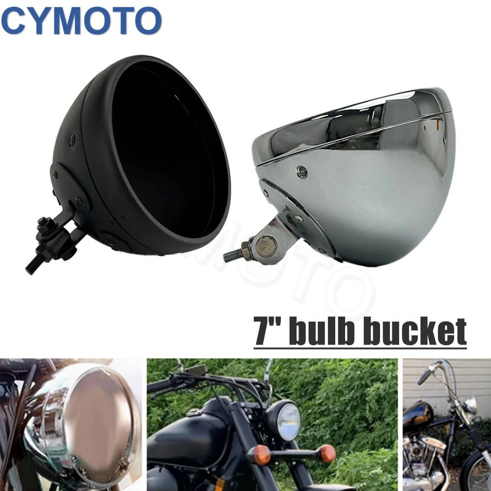 Universal 7\'\' inch Bottom Mount LED Headlight Head Lamp Bucket Housing Lighthouse Shell For Harley Custom Chopper Bobber Honda