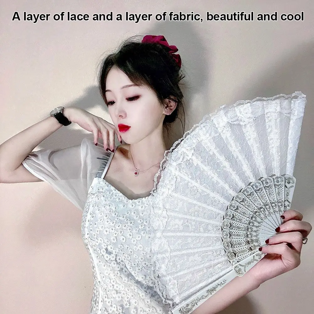 Fashion Lace Design Lace Hand Fan Tassel Foldable Lace Fan Floral Pattern Handheld Fan Dance