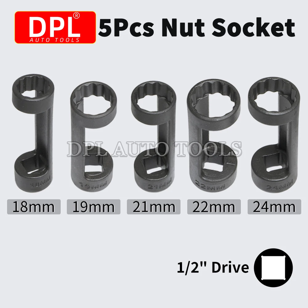

5Pcs 12 Point Suspension Strut Socket Chrome Vanadium Steel Strut Nut Socket Set 1/2in Drive 18‑24mm for Car Repair Tool