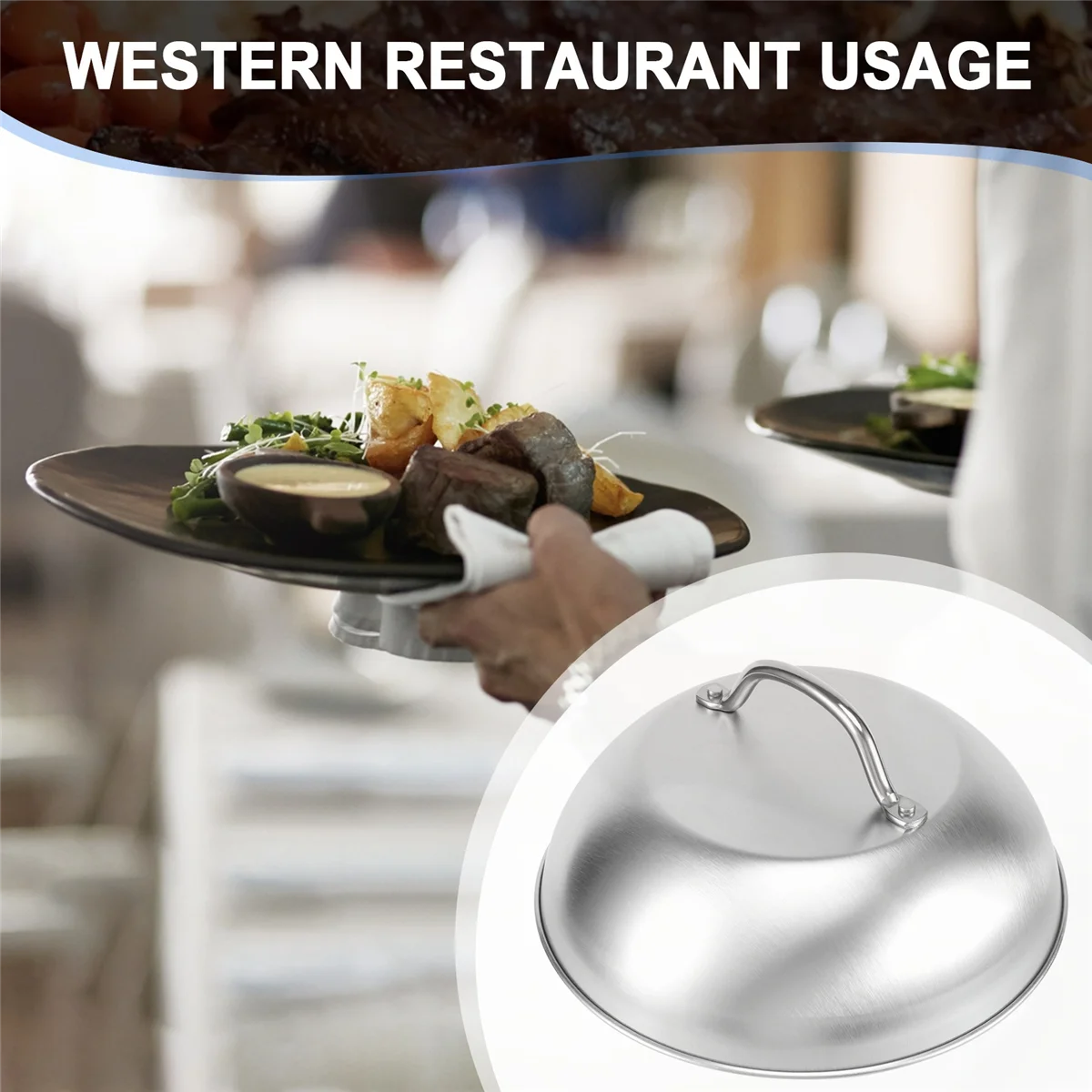 

ABIYY-Stainless Steel Steak Cover Thicken Western Restaurant Western Food Cover Hand Handle Steak Cover Hemispherical Cover