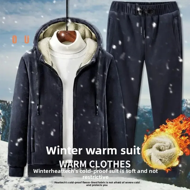 Men's Sets Winter Long Johns Sets Man Velvet Coat+Pants Men Long Winter Clothes Men Thick Keep Warm Men Tracksuit