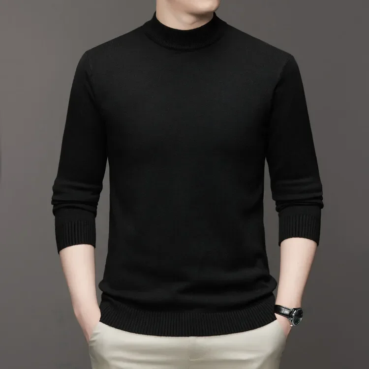 

New Winter Casual Thick Warm Mens Sweater Top Quality Pullover Shirt Bottoming Plus Velvet Half-High Collar H