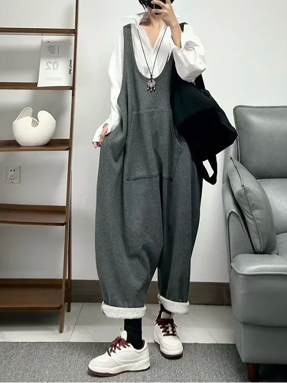 

Harajuku Style Women's Jumpsuit with Kangaroo Pocket Loose Fit Sweatpants Casual High Waist Cargo Pants Spring Summer Fashion