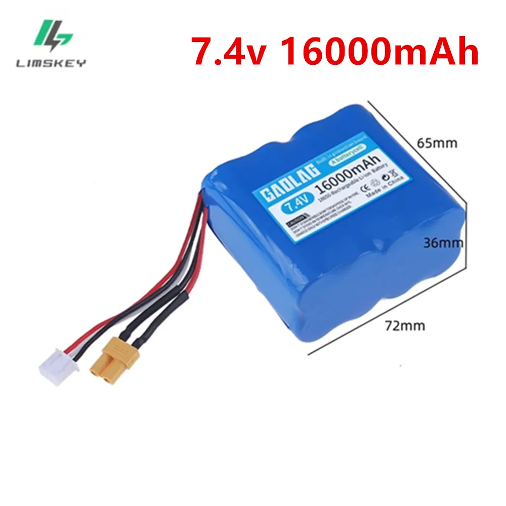 Batterie 2s4p 7.4V 16000mAh 18650 pour HUINA 580 1580 1583 1580-005 550 583 582, pièces d'accessoires pour jouets RC, batterie 2s 7.4v XT30