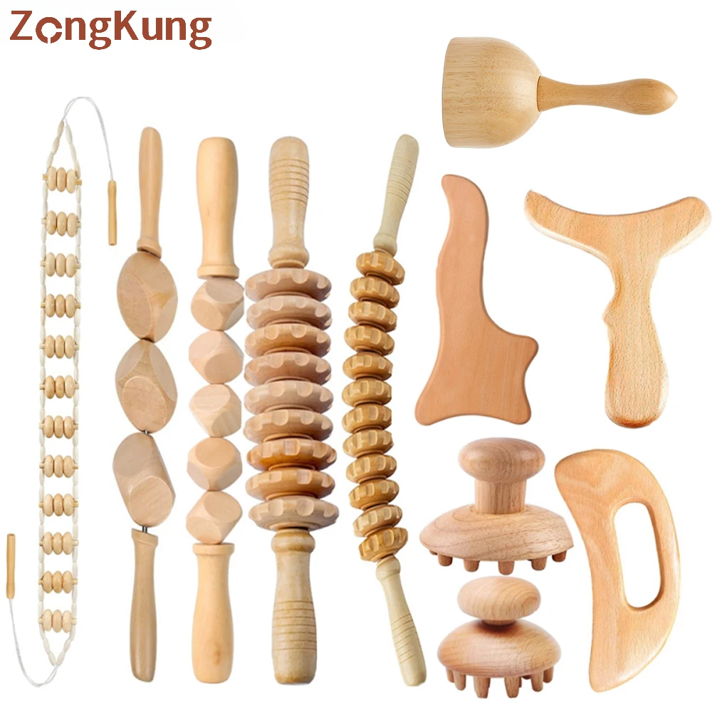 

2/4/6/8PCS Wooden Therapy Massage Sets Pain Relief Maderoterapia CorporalAnti Cellulite Body Slimmling Gua Sha Back Massager