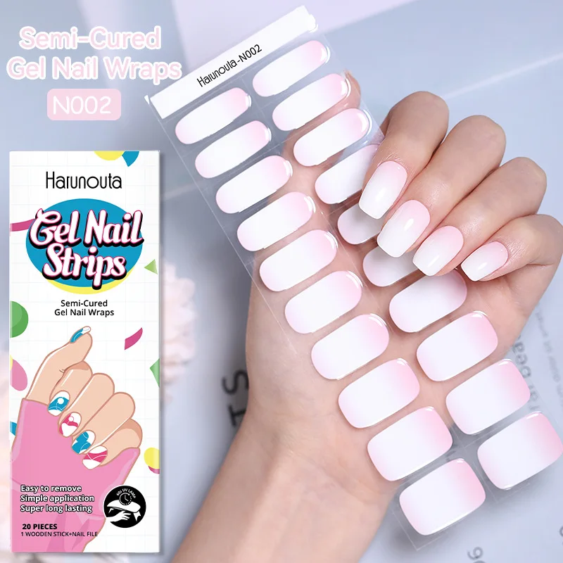 1Sheet Semi-Cured Gel Nail Strips Patch Sliders Adhesive Waterproof Long Lasting Full Cover Gel Nail Stcikers UV Lamp Need