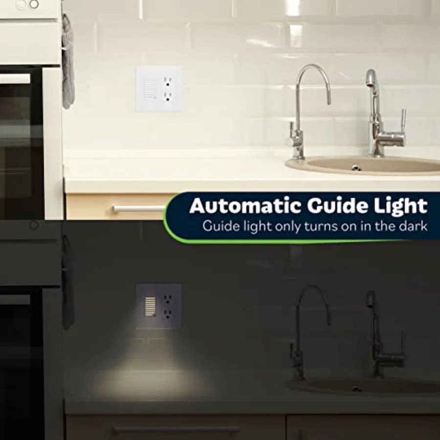 Full Face LED Decorator Guide Light with Automatic Daylight Sensor, Decorator Night Light, 120VAC/15A, TGLFL-W, White