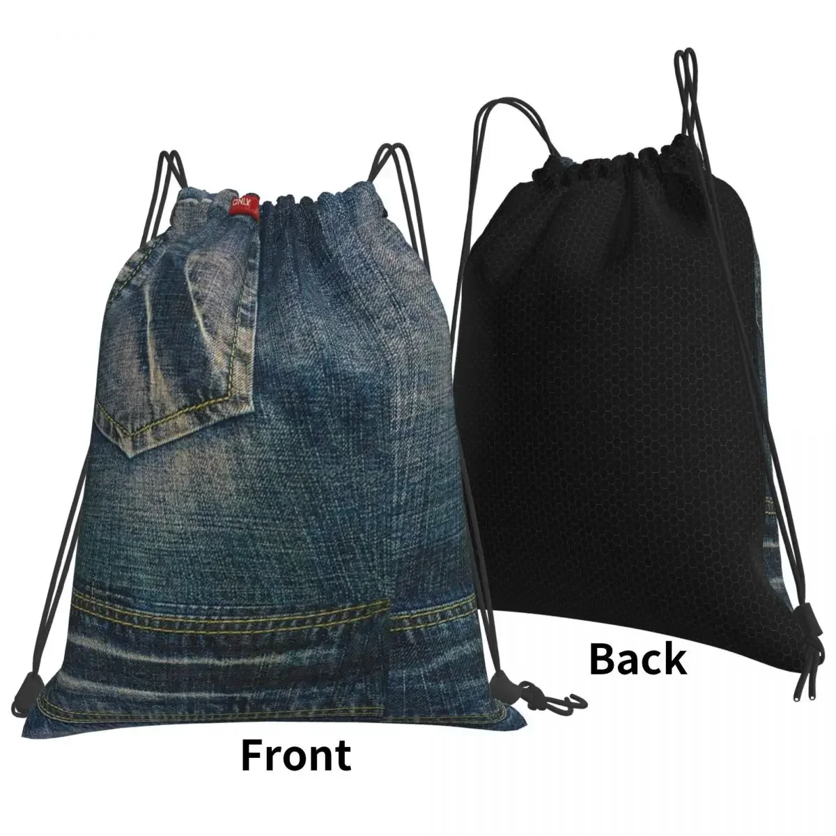 Litter Pocket I Love Bluejeans Denim Backpacks Casual Portable Drawstring Bags Sports Bag Book Bags For Man Woman Students