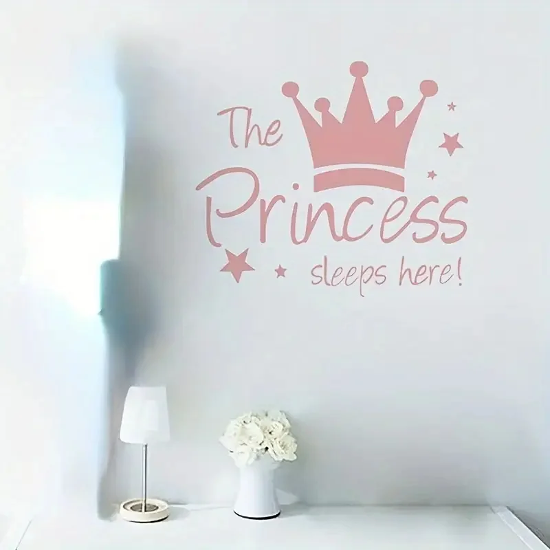 The Princess Sleeps Here Crown Bedroom Wall Sticker, Bright Wall for Home, Door,Vinyl  Art Wallpaper,