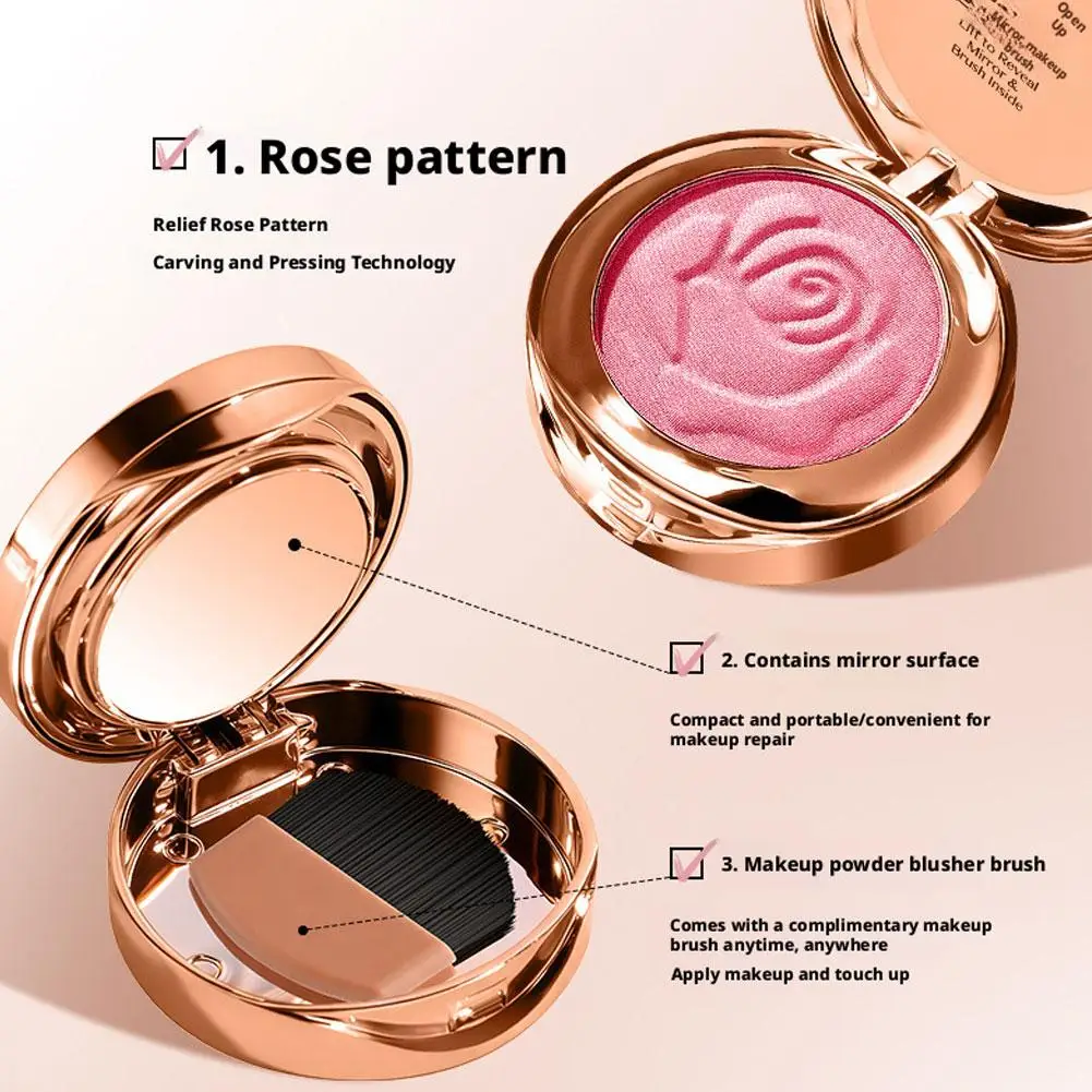 Rose Embossed Blush Powder, Shimmery Finish, 3 Colors Shades Available, Floral Texture Design, Ideal for Daily Face Makeup Z8W4