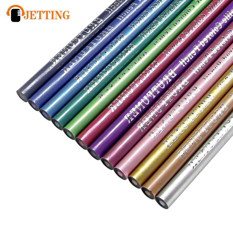 12 Color Metallic Colored Pencils Drawing Sketching Set Coloring Colour Pencils Profession Art Supplies For Artist