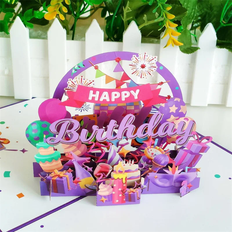 

Hot 3D Pop UP Happy Birthday Cards Invitation Cake Greeting Card Business Kids Gift Tourist Postcard for Friend Dad Mom Present